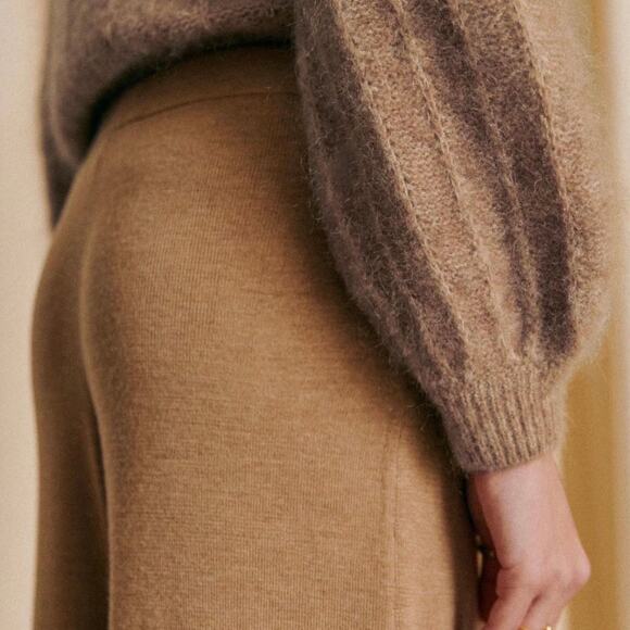 Sezane LouLou Knit Trousers Wide Leg Pleats Women’s Medium Tan Brown Minimalist - Picture 3 of 11